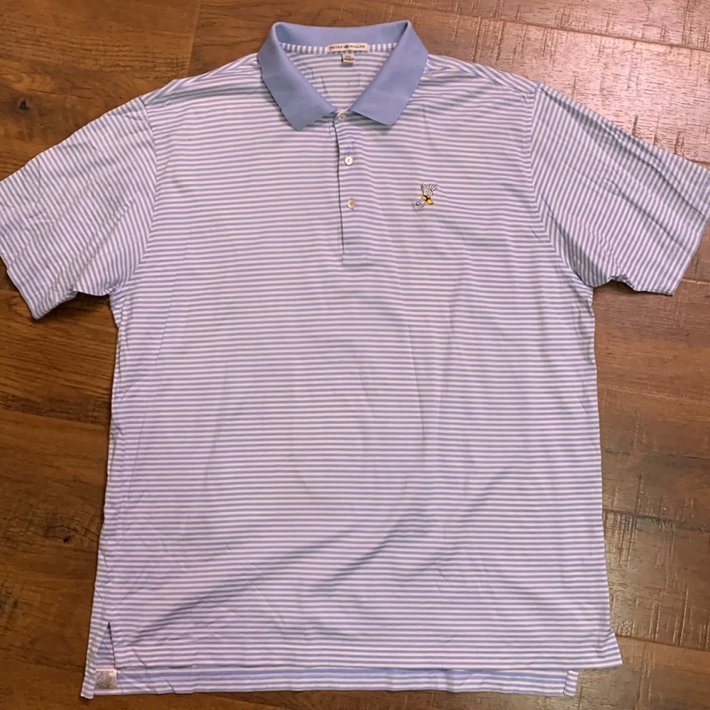 Peter Millar Men’s Light Blue Striped Cotton Polo - Winged Foot Club, New York